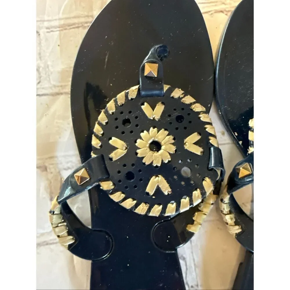 Jack Rogers Size 4 Georgica Jelly Sandals Black Medallion Boho Flip Flop